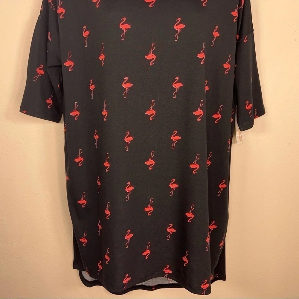 NEW XS LULAROE BLACK PINK FLAMINGO TEE IRMA STYLE OVERSIZED FLORIDA TUNIC